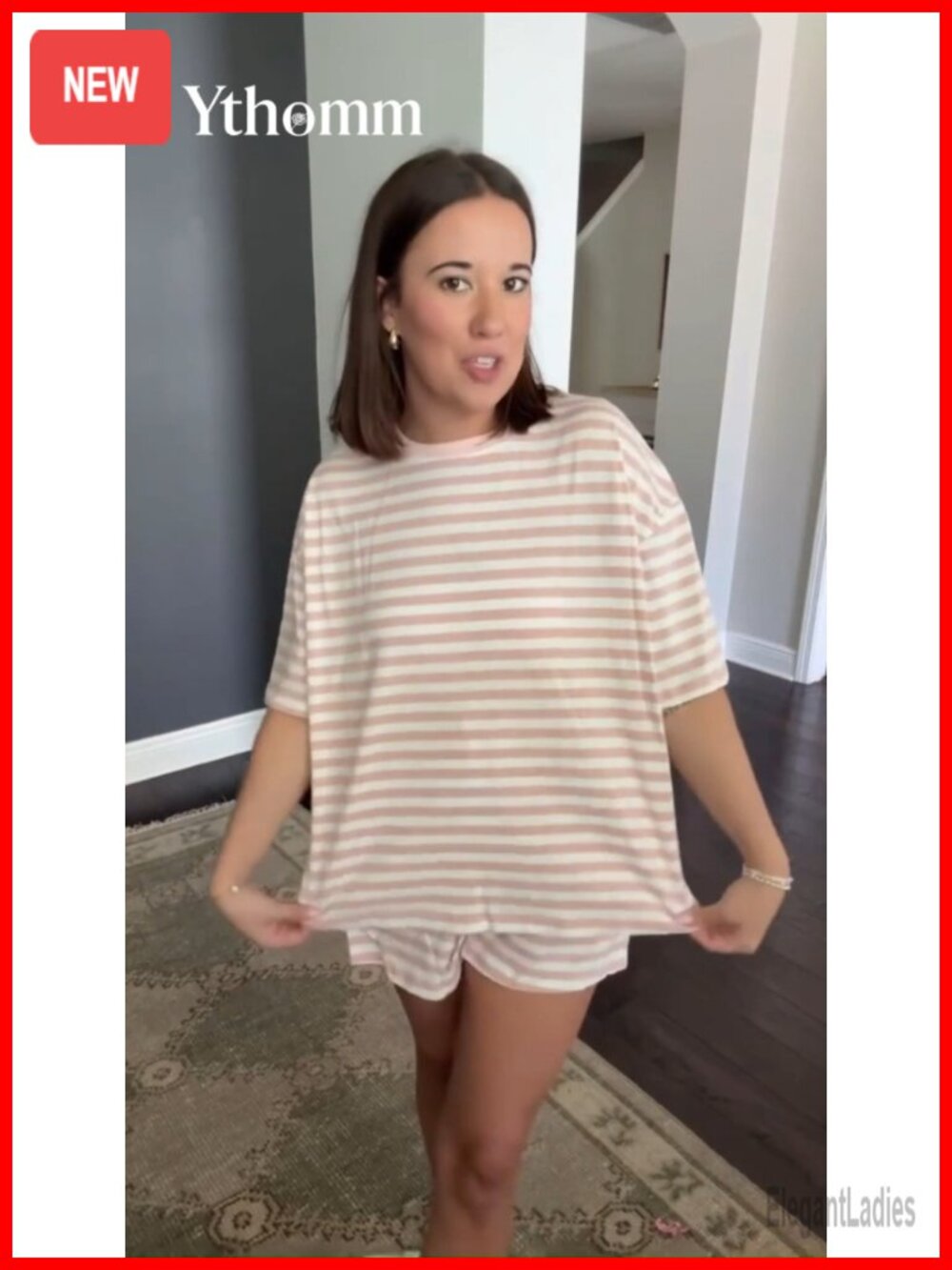 Cotton Blend Striped Pajama Shorts Set 2 Piece Lounge Outfits - Picture 7 of 7